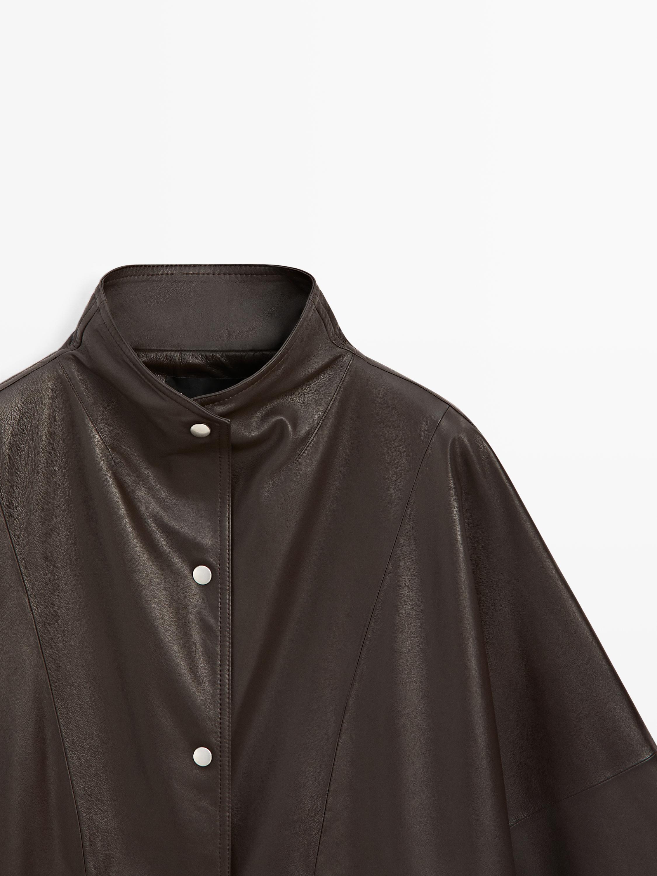 Nappa leather cape parka with pockets